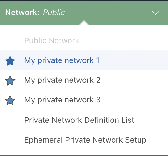 プライベート・ネットワーク設定のメニュー項目。