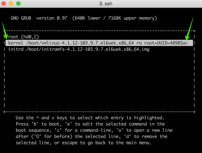 Captura de tela que mostra a janela da console serial para recuperação da instância do Oracle Linux 6